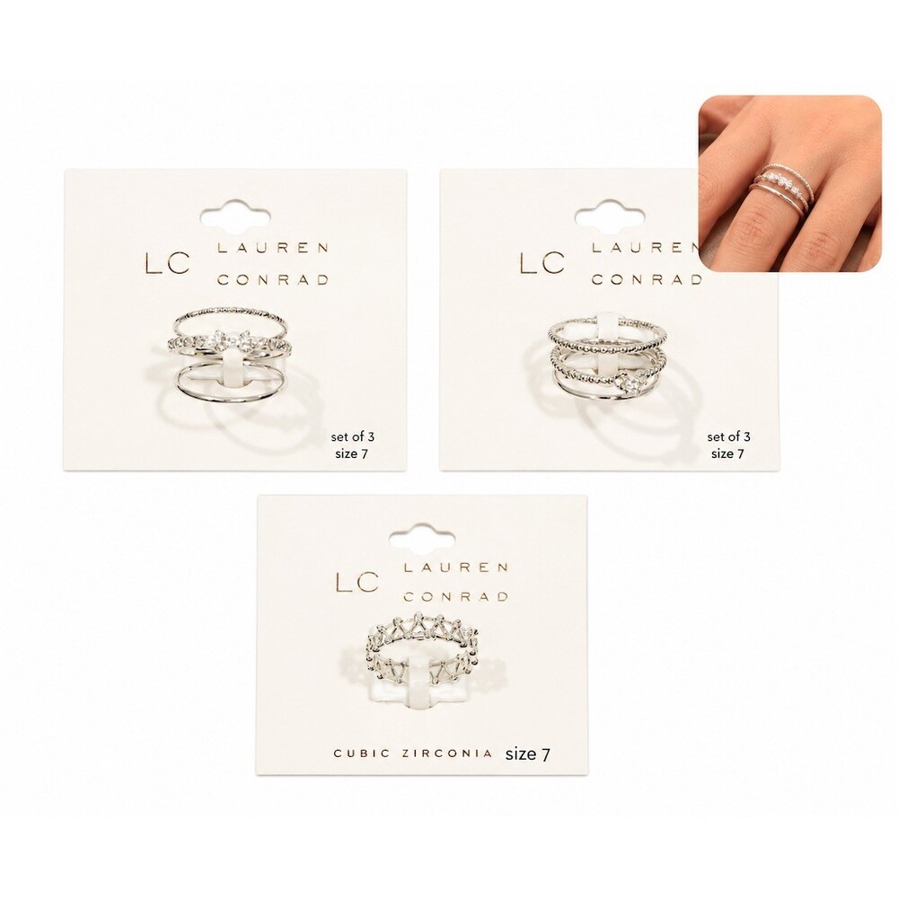 $50 LC Lauren Conrad Cubic Zirconia Ring Lot Bundle 9 Rings Silver Size 7 cute